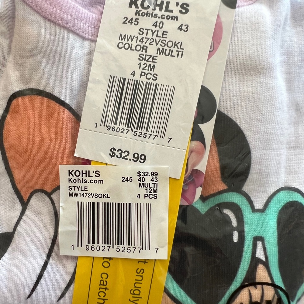 NEW Disney Minnie Mouse 4 Piece Pajama Set - Lavender and Peach Size 12 Months - Picture 3 of 3